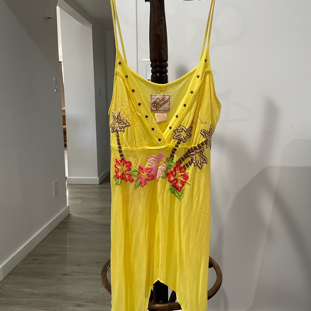 Soul Revival Yellow Floral Embroidered Tank Top